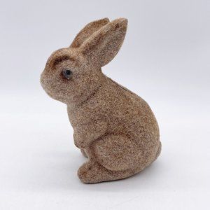 Vintage Flocked Rabbit Bunny Bank Realistic Made Hong Kong 6"